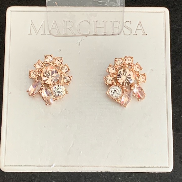MARCHESA Earrings Rose Gold-tone Crystal Cluster LAST ONE!! - Picture 4 of 6